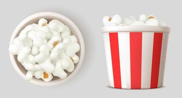 3D set of full popcorn bucket top and side view vector