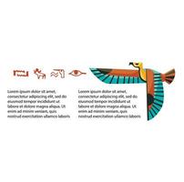 Ancient Egypt hieroglyphs and flying bird frame vector