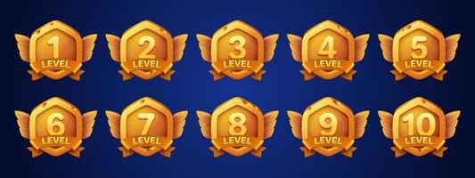 Game gold badges with level number vector