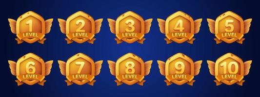 Game gold badges with level number vector