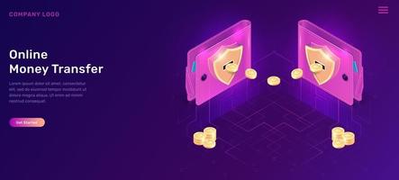 Online money transfer isometric wallets with coins vector