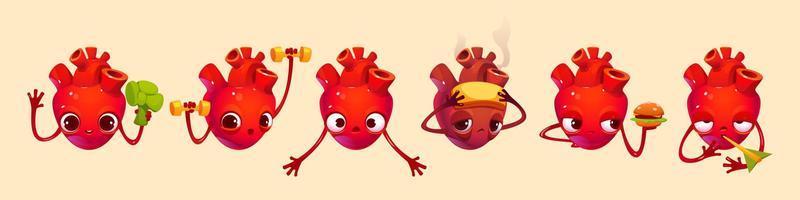 Cartoon set of heart character on background vector