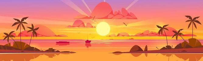 Sea sunset background. Palm on island beach vector