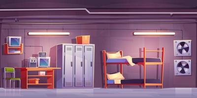 Secret underground safety shelter room interior vector