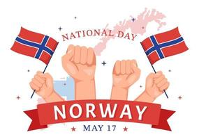 Noruega nacional día en mayo 17 ilustración con bandera noruego y fiesta celebracion en plano dibujos animados mano dibujado para aterrizaje página plantillas vector