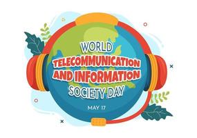 World Telecommunication and Information Society Day on May 17 Illustration with Communications Network Across Earth Globe in Hand Drawn Templates vector