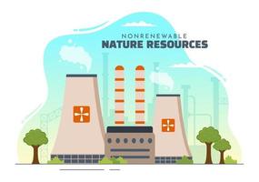 Non Renewable Sources of Energy Illustration with Nuclear, Petroleum, Oil, Natural Gas or Coal Fuels in Flat Cartoon Hand Drawn Templates vector