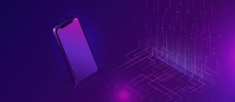 Smartphone with big data stream isometric banner vector