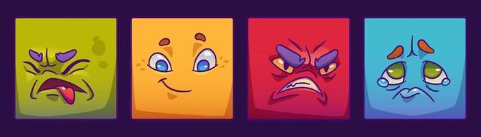 Square monster face emotion. Abstract game avatar vector