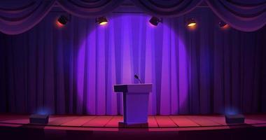 Rostrum with microphone for public speech on stage vector