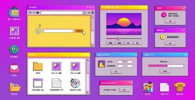 Retro y2k vaporwave window screen of 90s desktop vector