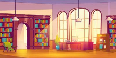 Library wooden interior, cartoon archive warehouse vector