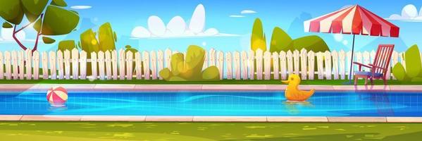 Backyard swimming pool on summer day vector