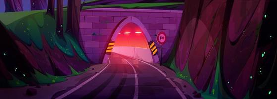 Car road and tunnel entrance at night vector