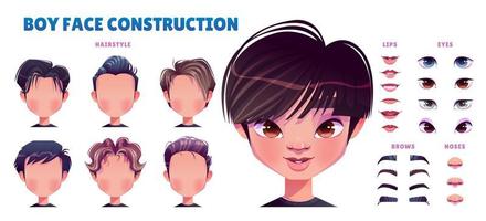 Asian boy avatar construction set vector