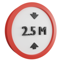 3D render height limit 2.5 meters sign icon isolated on transparent background, red mandatory sign png