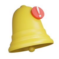 3D render notification bell icon isolated on transparent background png