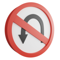 3D render no U turn left sign icon isolated on transparent background, red mandatory sign png