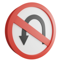 3D render no U turn left sign icon isolated on transparent background, red mandatory sign png