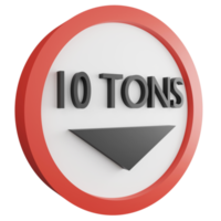 3D render weight limit 10 tons sign icon isolated on transparent background, red mandatory sign png