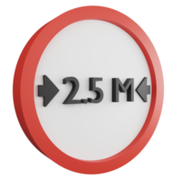 3D render width limit 2.5 meters sign icon isolated on transparent background, red mandatory sign png