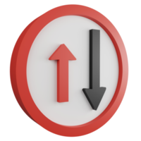 3D render priority to oncoming traffic sign icon isolated on transparent background, red mandatory sign png