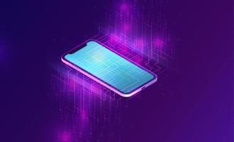 Smartphone with big data stream isometric banner vector