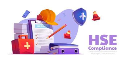 HSE compliance cartoon banner vector