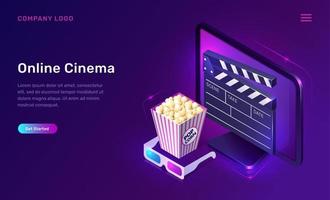 en línea cine o película, isométrica concepto vector