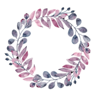 Floral wreath with watercolor elements. Violet watercolor flowers png