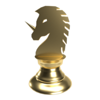 The gold unicorn chess png image 3d rendering