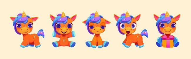 dibujos animados conjunto de linda unicornio aislado en antecedentes vector