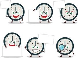 Clock cartoon in character bring information board vector