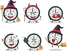 Víspera de Todos los Santos expresión emoticones con dibujos animados personaje de reloj vector