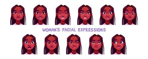 Girl character avatar, woman face with emotions vector