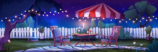 noche patio interior con romántico fiesta para dos vector