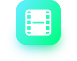 Film icon in square gradient colors. Film strip signs for multimedia interface. png