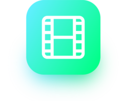 Film icon in square gradient colors. Film strip signs for multimedia interface. png