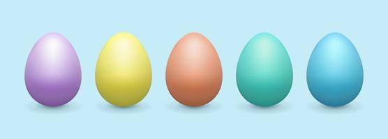 Colored 3d Easter eggs set. Realistic three dimensional design elements collection on light blue background vector