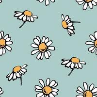 Hand drawn Daisy background. Simple floral seamless pattern in retro 60s 70s color palette vector
