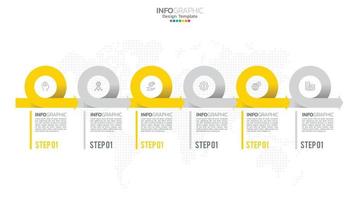 El vector infográfico de línea de tiempo con 6 pasos se puede utilizar para el diseño web del informe anual del diagrama de diseño de flujo de trabajo.