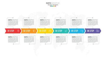 Timeline infographic vector with 6 steps can be used for workflow layout diagram annual report web design.