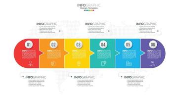 El vector infográfico de línea de tiempo con 6 pasos se puede utilizar para el diseño web del informe anual del diagrama de diseño de flujo de trabajo.