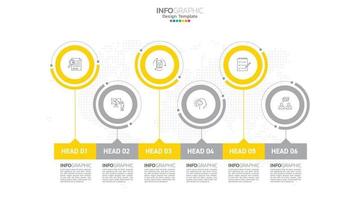 El vector infográfico de línea de tiempo con 6 pasos se puede utilizar para el diseño web del informe anual del diagrama de diseño de flujo de trabajo.