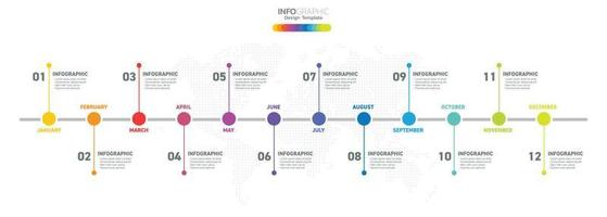 12 Months modern Timeline diagram calendar, Infographic template for business. vector