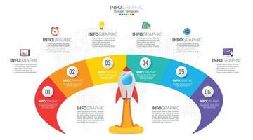 El vector infográfico de línea de tiempo con 6 pasos se puede utilizar para el diseño web del informe anual del diagrama de diseño de flujo de trabajo.