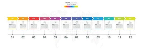 12 Months modern Timeline diagram calendar, Infographic template for business. vector