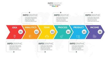 El vector infográfico de línea de tiempo con 6 pasos se puede utilizar para el diseño web del informe anual del diagrama de diseño de flujo de trabajo.