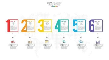 El vector infográfico de línea de tiempo con 6 pasos se puede utilizar para el diseño web del informe anual del diagrama de diseño de flujo de trabajo.