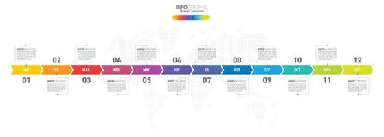 12 meses moderno cronograma diagrama calendario, infografía modelo para negocio. vector